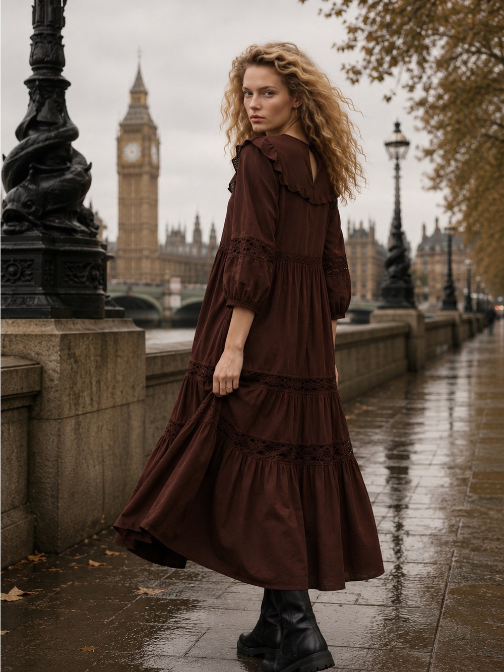 Zara Dress- Brown Ruffled Tiered Maxi Dress - Women